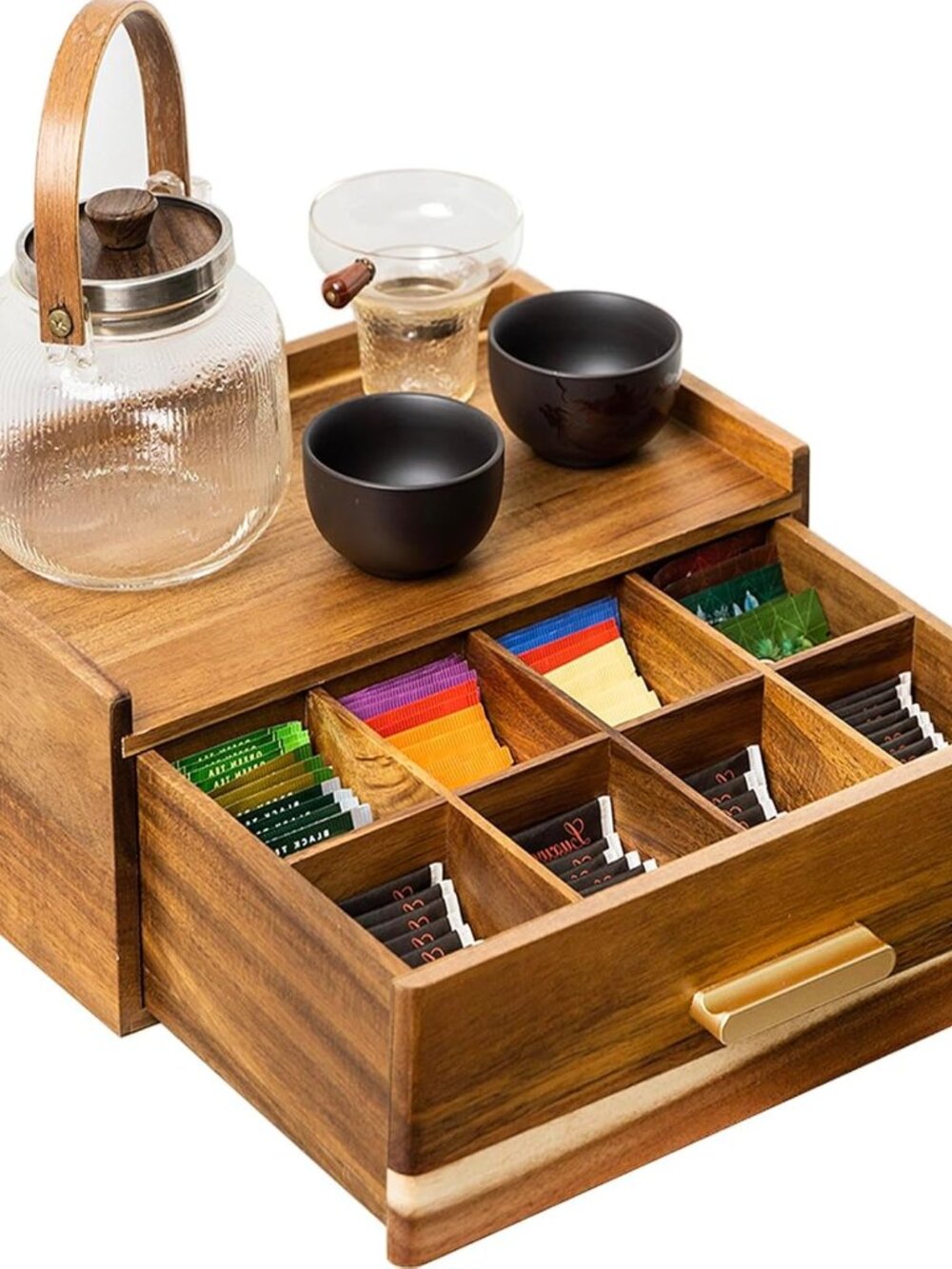 Acacia Wood Tea Bag Organizer, Tea Organizers and Storage Box, Tea Caddy for Tea
